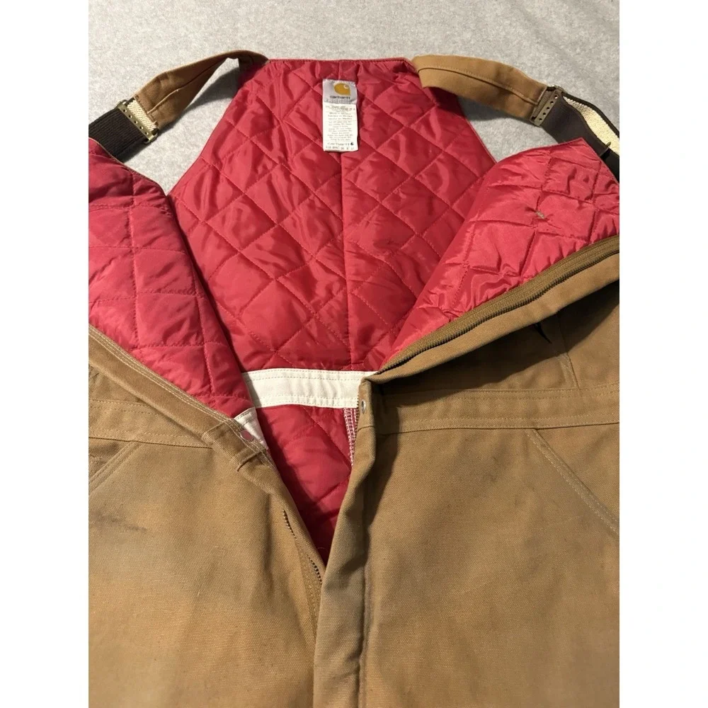 Carhartt Bib Overalls Lined Men's 38x34 Double Knee Canvas Duck R38 BRN